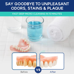 Dissolving mint tablet in warm water for mouthpiece cleaning