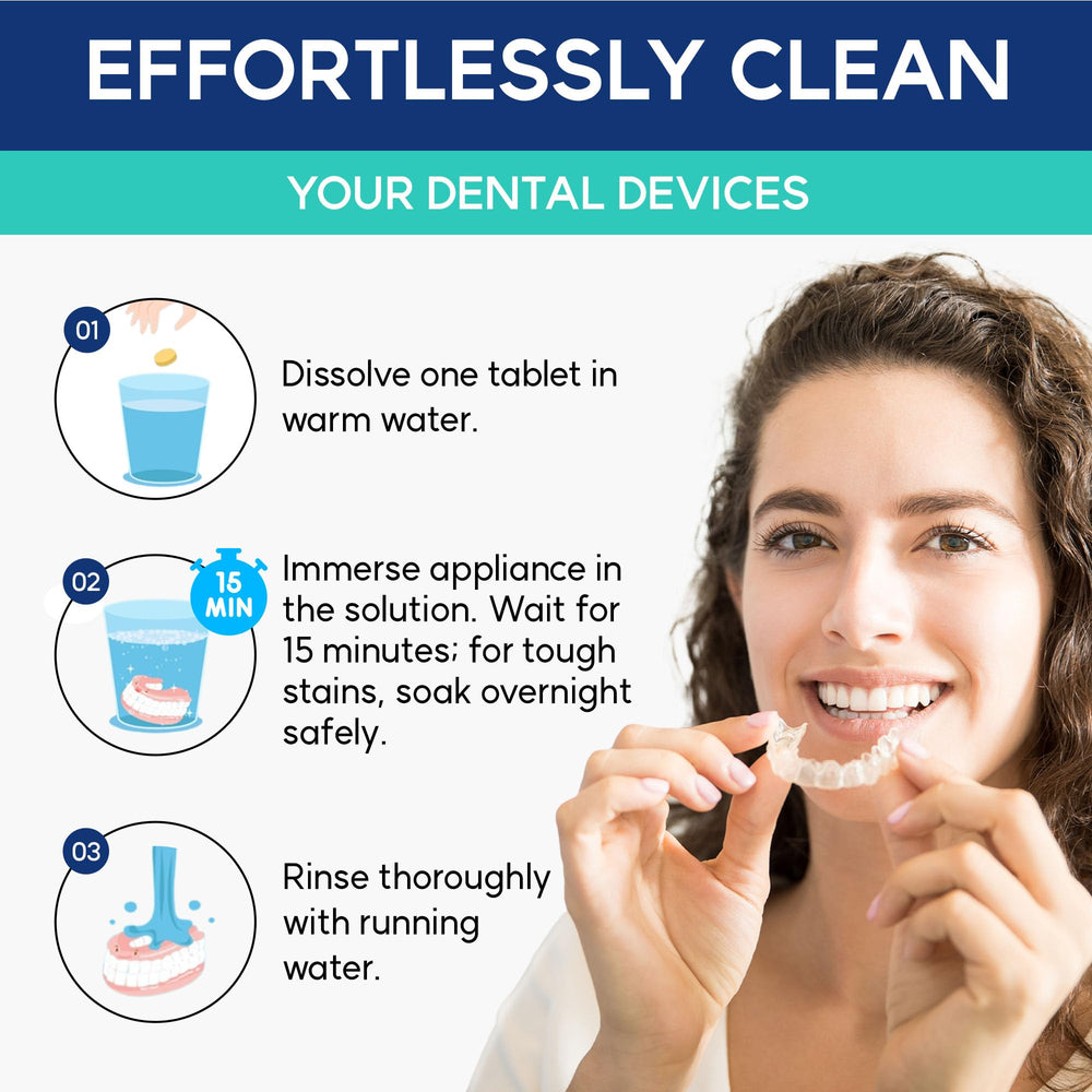 Retainer and night guard soaking in cleaning solution