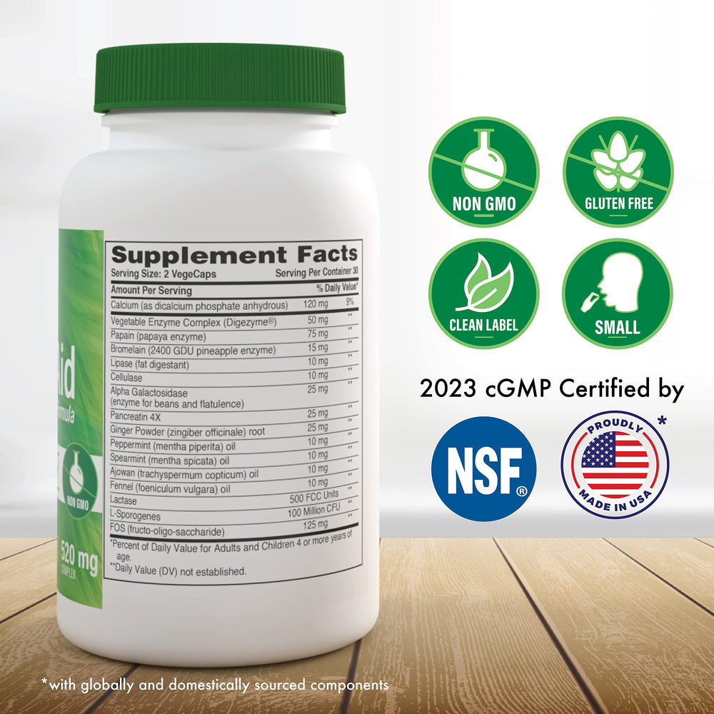 Digest-Aid bottle back label with supplement facts