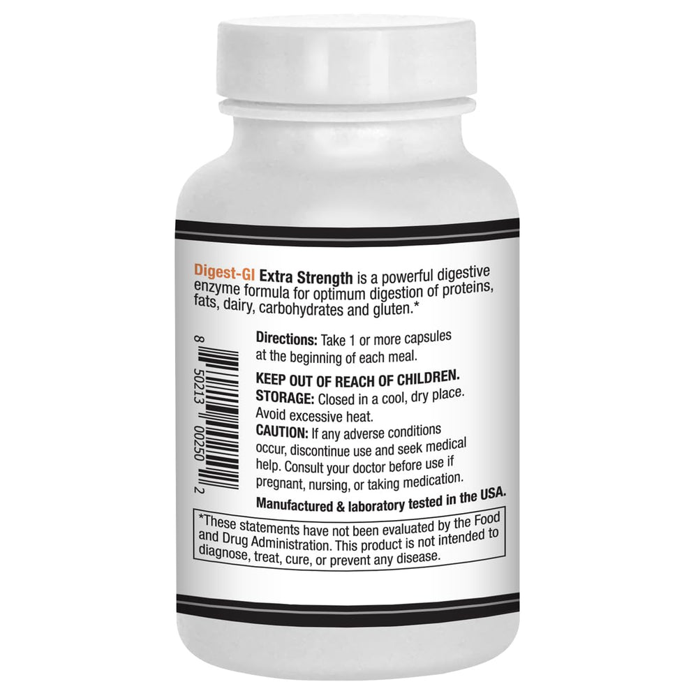 Close-up of Digest-GI Extra Strength ingredients and capsules