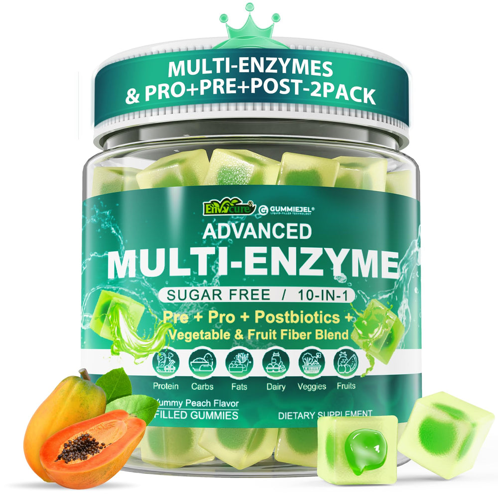 2-pack digestive enzymes gummies bottle with peach flavor