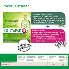 Nutritional profile showing L-Glutamine and Lactobacillus reuteri