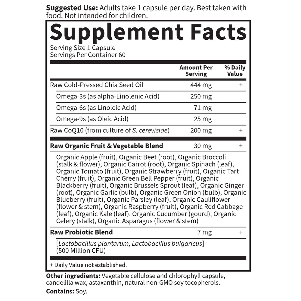 Digestive health capsules with probiotics and chia oil
