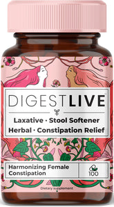 DigestLive laxative bottle for women on white surface