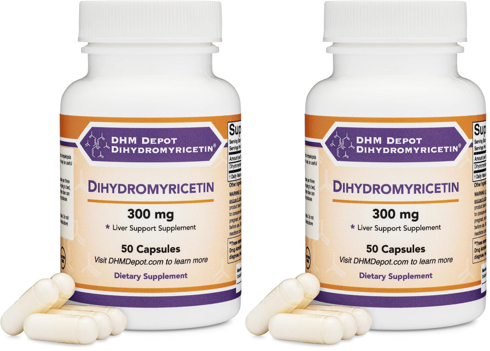 Dihydromyricetin DHM 50 capsules, 300 mg each, liver support supplement by Double Wood, pack of 2