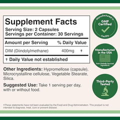 DIM supplement bottle showing 400 mg serving and 60 capsules