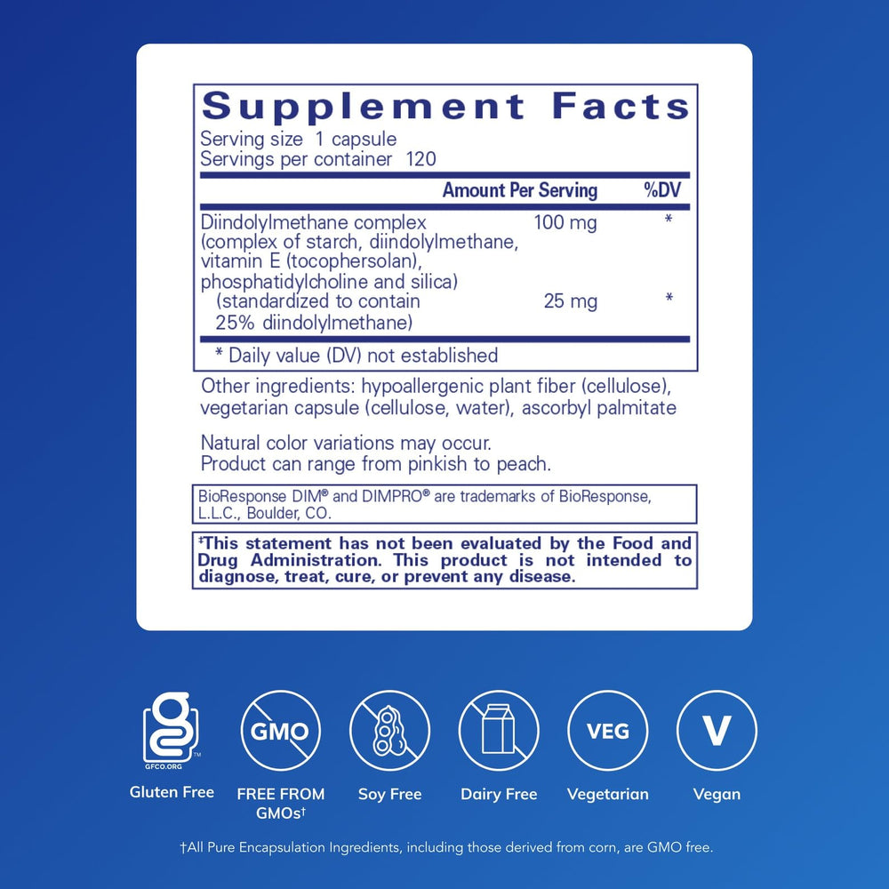 DIMPRO 100 bottle back label with supplement facts