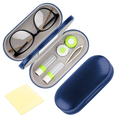 Front view of DINTSTYLE 2-in-1 blue eyeglass and contact lens case