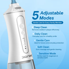 Close-up of 360° rotating tip on DIONIK water flosser