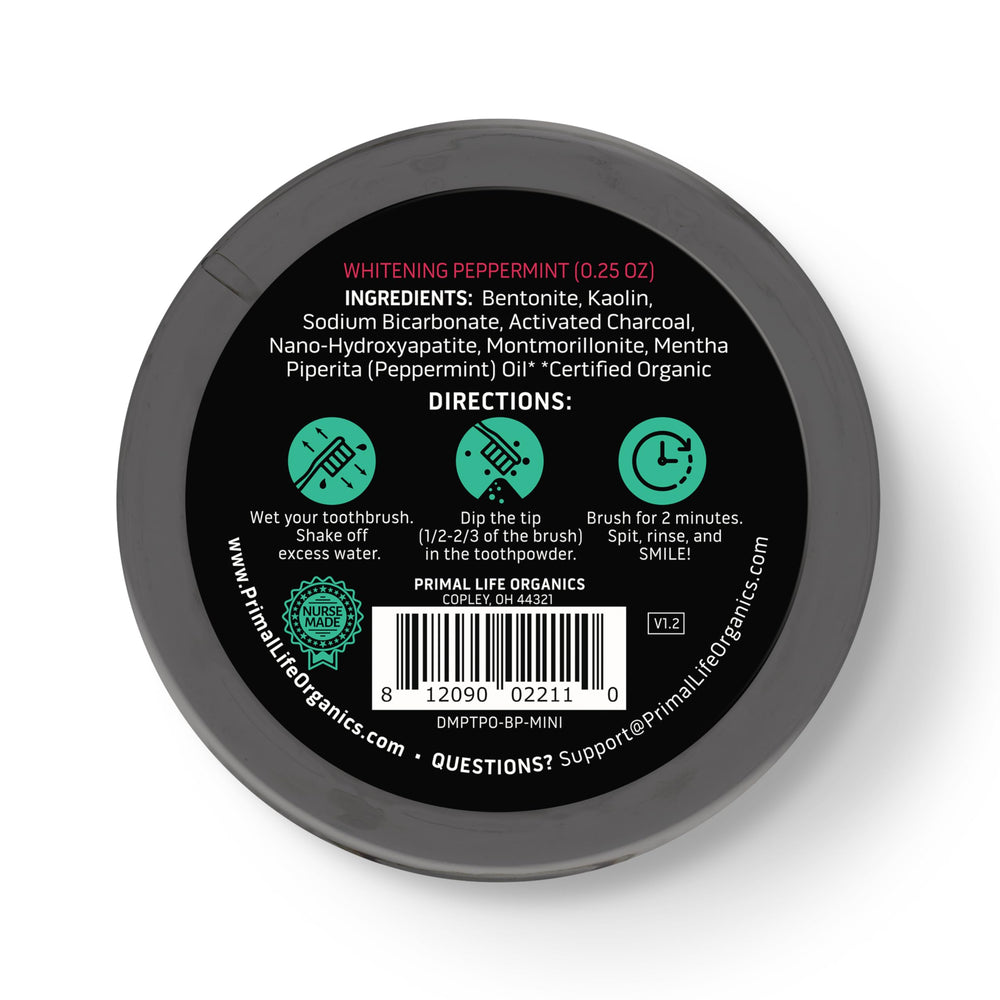Shelf display featuring Primal Life Organics Dirty Mouth Toothpowder