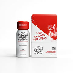 DIRTY SAINT Hangover Shot bottle front highlights grape flavor and hydration support.