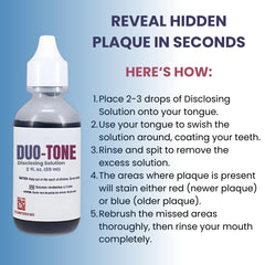 Packaging and 2 oz bottle of Generic Duo-Tone Disclosing Solution