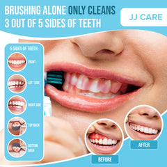 Before and after brushing view using JJ Care disclosing tablets