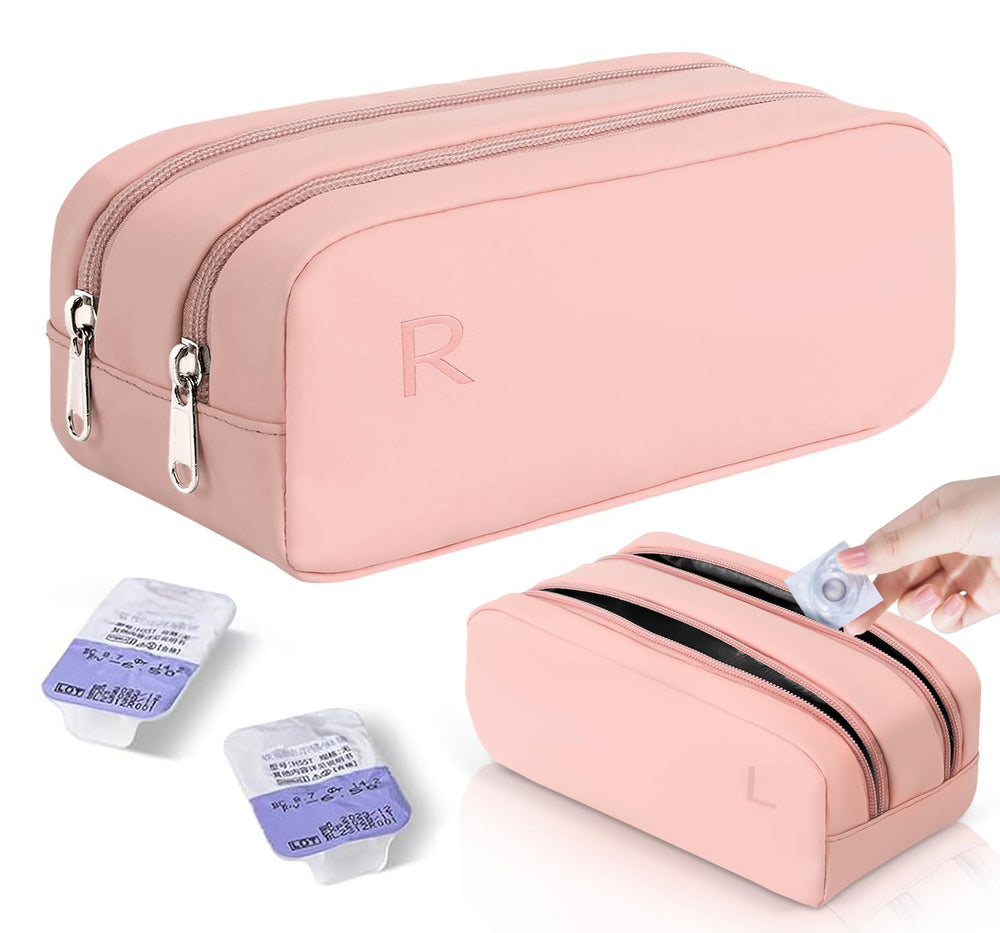 Pink disposable daily contact lens case organizer with clear R and L markings