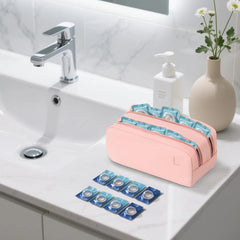 Pink lens case open showing separate R and L pockets