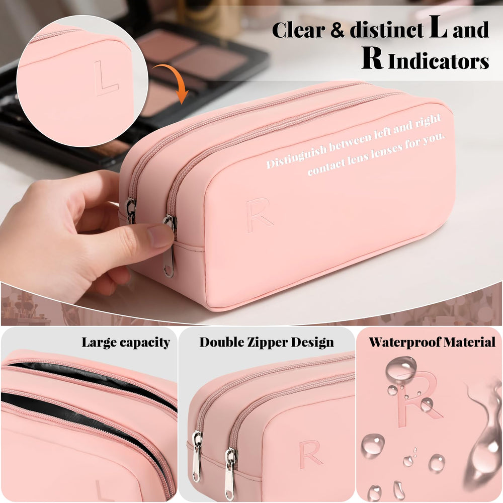 Close-up of water-resistant material of the pink lens case