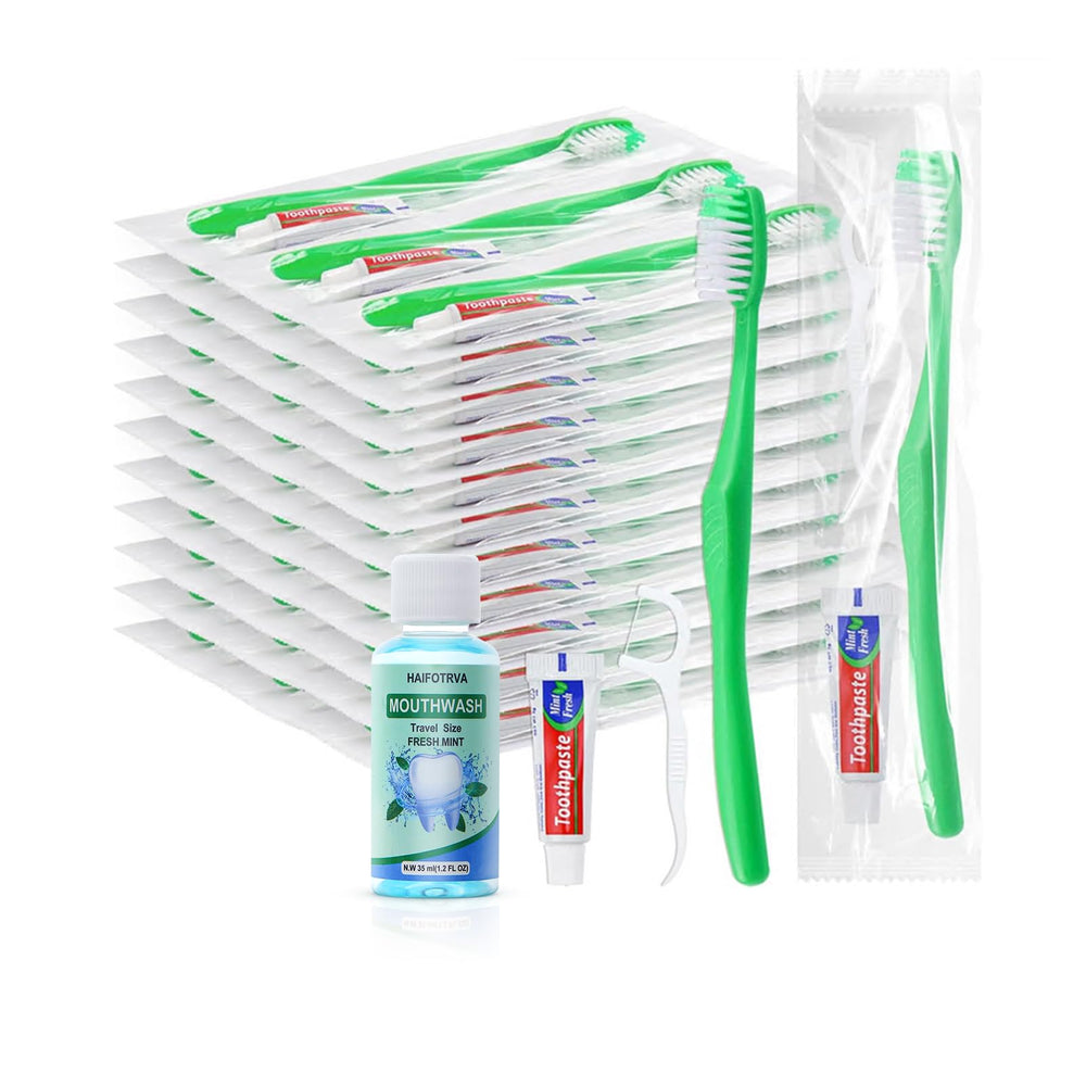 Disposable toothbrushes with toothpaste and floss – 50-pack