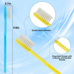 Disposable travel toothbrush with purple handle and decorative dots