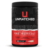 Dissident Non-Stim Pre-Workout Powder container in Strawberry Colada flavor