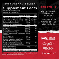 Close-up of Dissident Non-Stim Pre-Workout powder in Strawberry Colada flavor