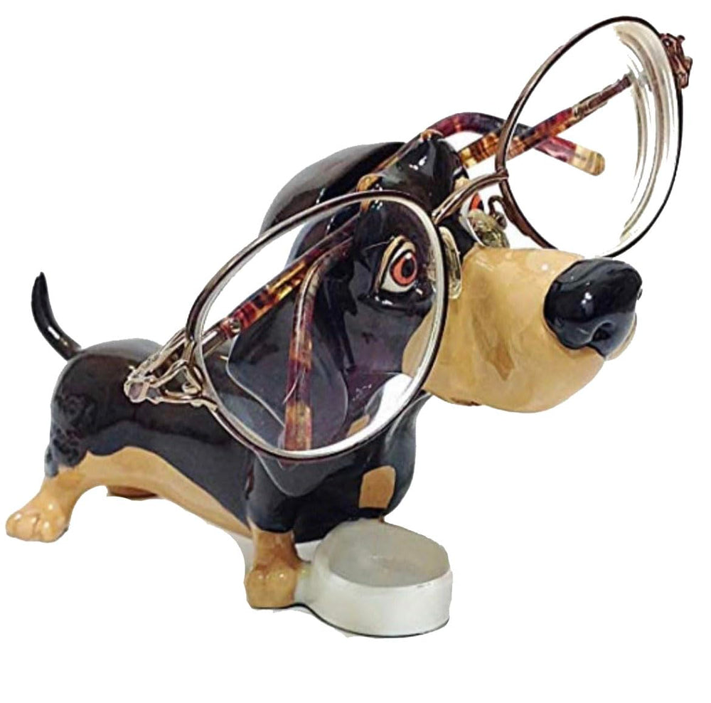 Front view of Distinctive Designs dachshund eyeglass holder stand