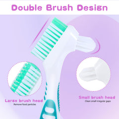 Ergonomic no-slip handle on dentures cleaning brush