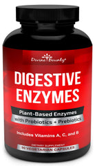 Divine Bounty Digestive Enzymes bottle label with Probiotics and Prebiotics