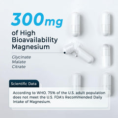 Close-up of bottle label highlighting 300mg magnesium per serving