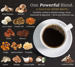 Cup of DLNIA Mushroom Coffee with creamy froth