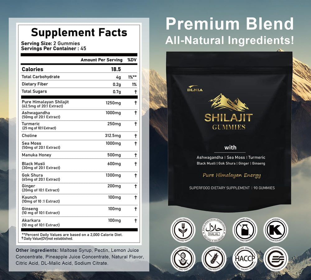 DLNIA Shilajit Gummies bottle and packaging