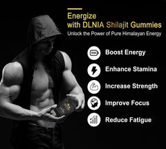 Packaging and serving suggestions for DLNIA Shilajit Gummies