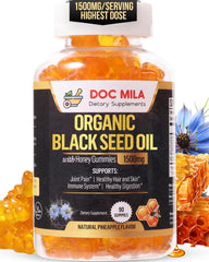 Doc Mila Organic Black Seed Oil Gummies bottle with pineapple flavor