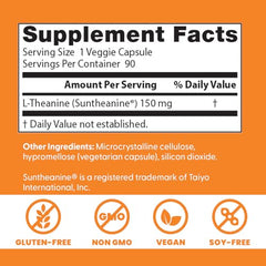 Nutritional facts panel for Doctor's Best L-Theanine 150 mg