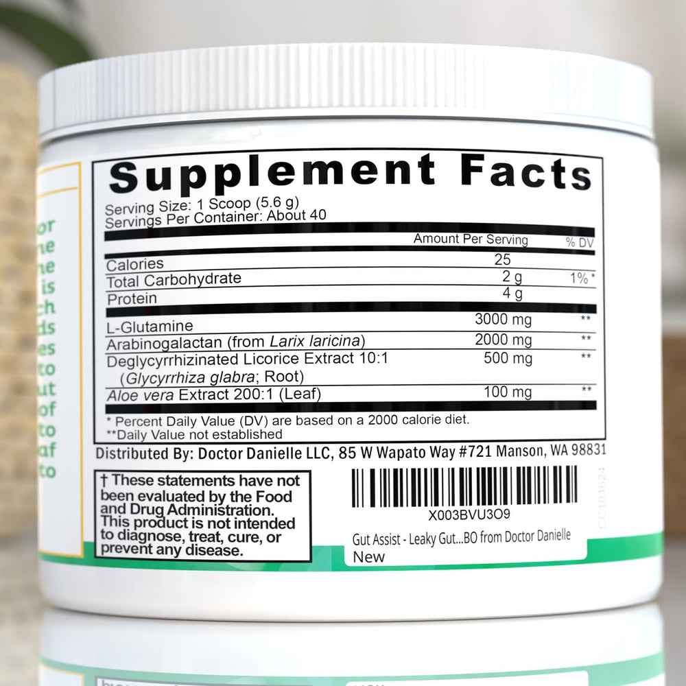 Close-up of Doctor Danielle GutAssist bottle with label