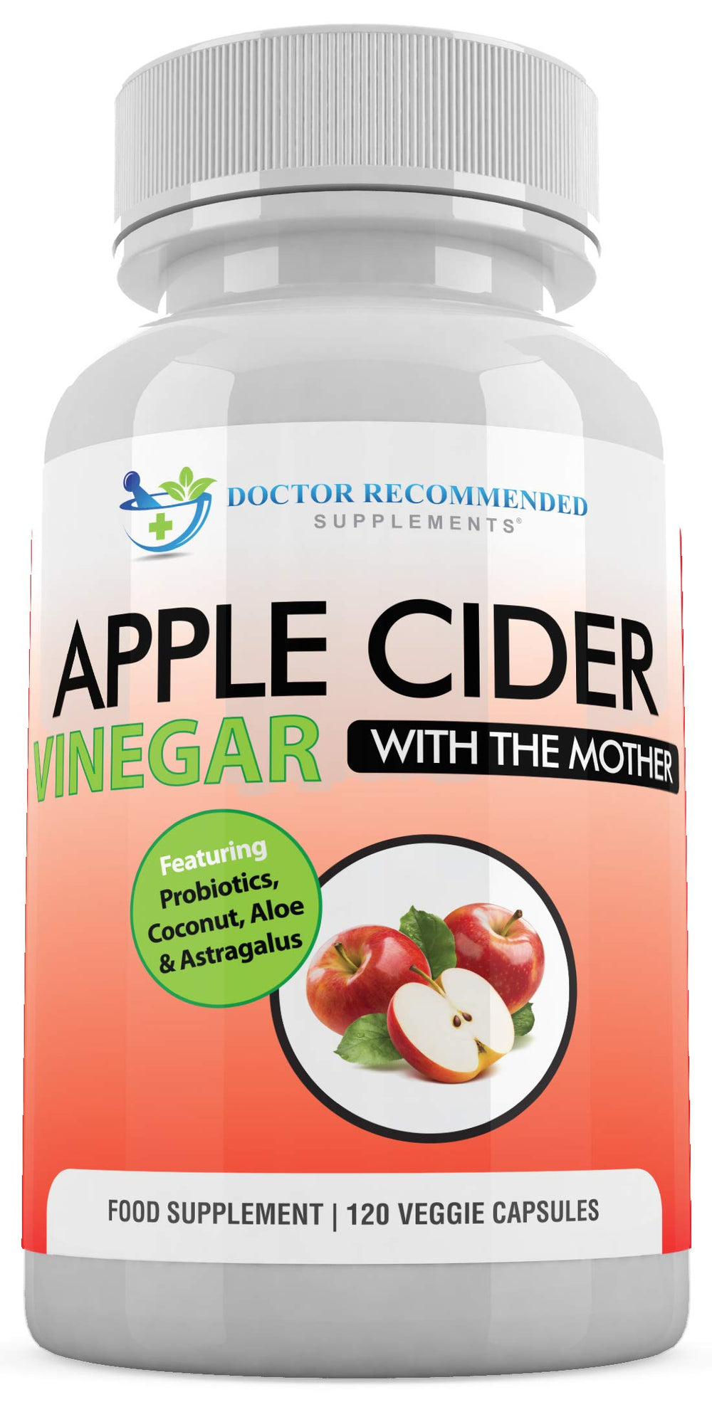 DOCTOR RECOMMENDED SUPPLEMENTS Apple Cider Vinegar Capsules bottle illustrates 1500mg daily wellness support.