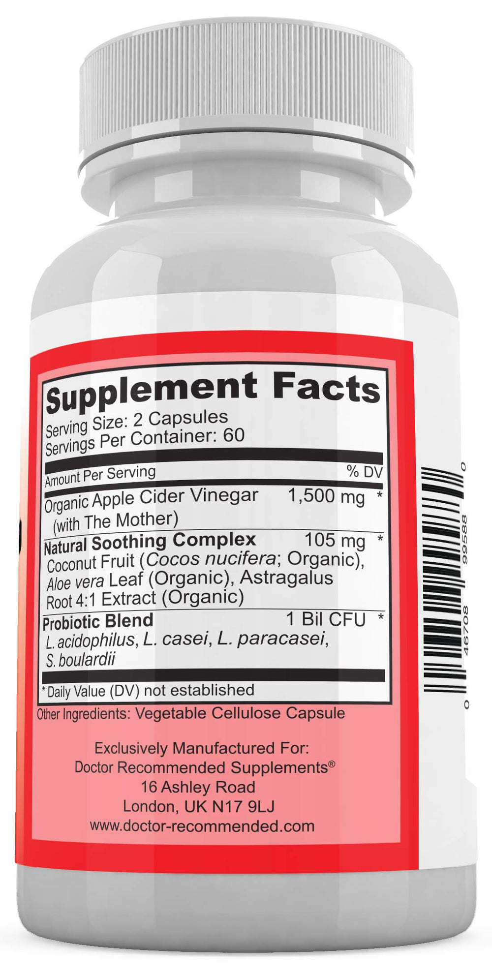 DOCTOR RECOMMENDED SUPPLEMENTS Apple Cider Vinegar Capsules closeup highlights easy to swallow capsules.