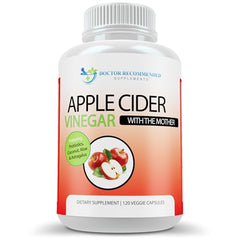 DOCTOR RECOMMENDED SUPPLEMENTS Apple Cider Vinegar Capsules closeup highlights easy to swallow capsules.