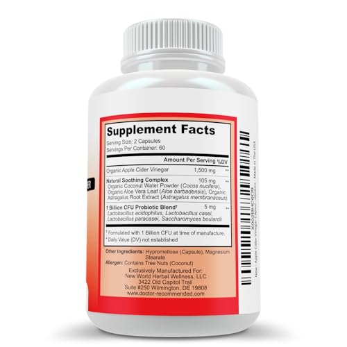 DOCTOR RECOMMENDED SUPPLEMENTS Probiotics Aloe Coconut Astragalus blend label suggests digestive-friendly ingredients.