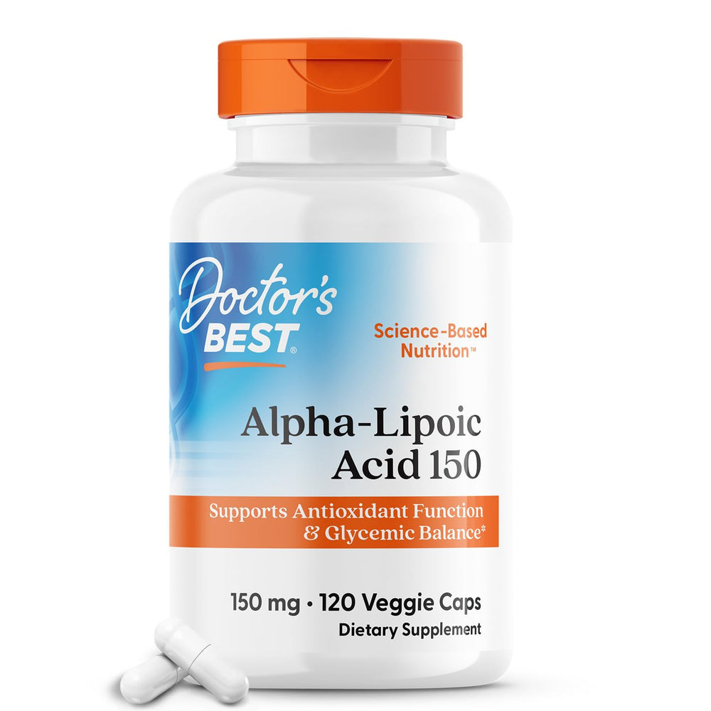 Doctor's Best Alpha-Lipoic Acid 150 mg bottle label highlights energy metabolism support