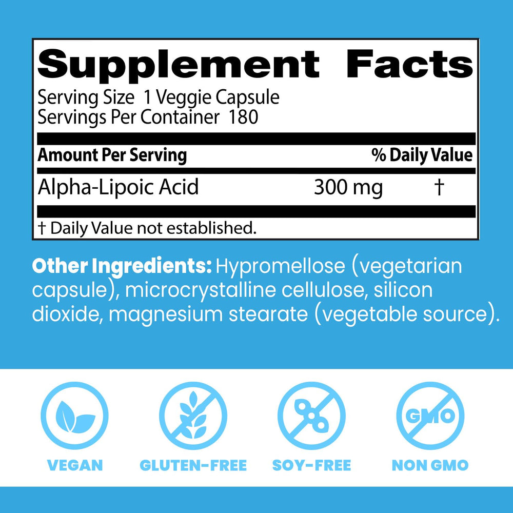 Close-up of Doctor's Best Alpha-Lipoic Acid 300 mg label