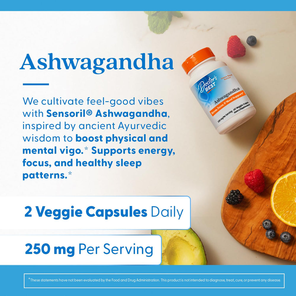 Front packaging of Doctor's Best Ashwagandha bottle