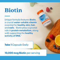 Label showing 10,000 mcg Biotin strength