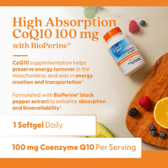 CoQ10 supplement image highlighting naturally fermented and gluten-free formula