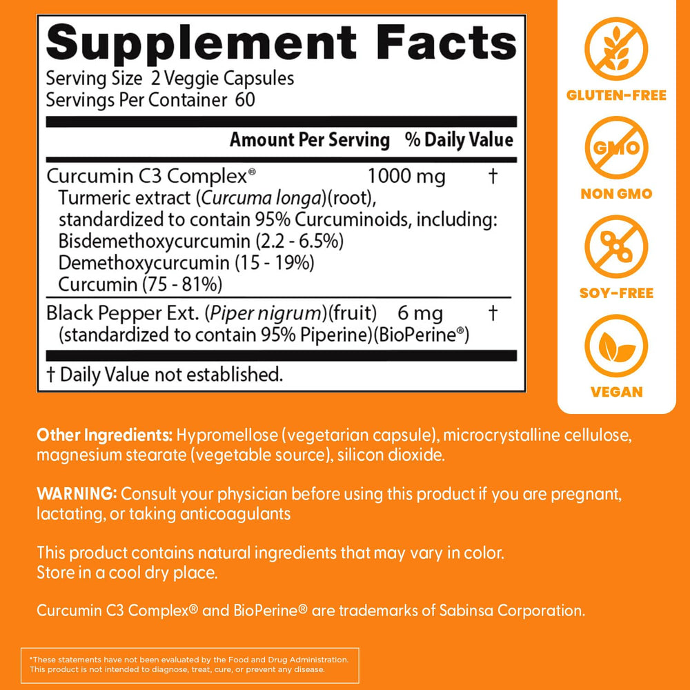 Bioperine absorption boost on curcumin bottle label