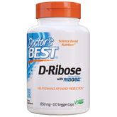 Doctor's Best D-Ribose bottle label highlights vegan veggie caps for energy support.