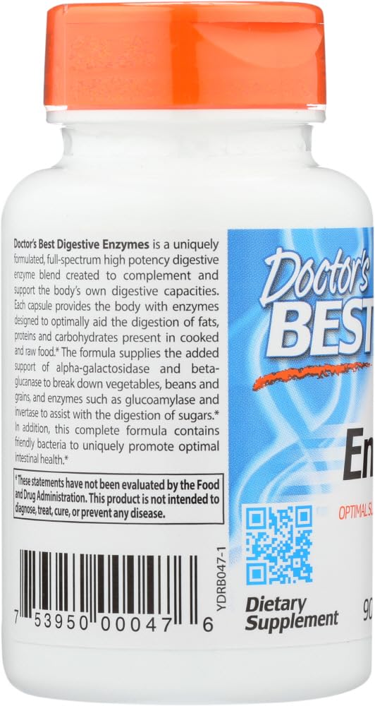 Close-up of the product label on Doctor's Best Digestive Enzymes bottle