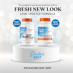 Doctor's Best enhanced krill label highlighting Superba2 omega-3 profile and non-GMO formula.
