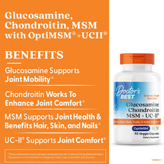 Close-up of product label highlighting Glucosamine, Chondroitin, MSM, UCII
