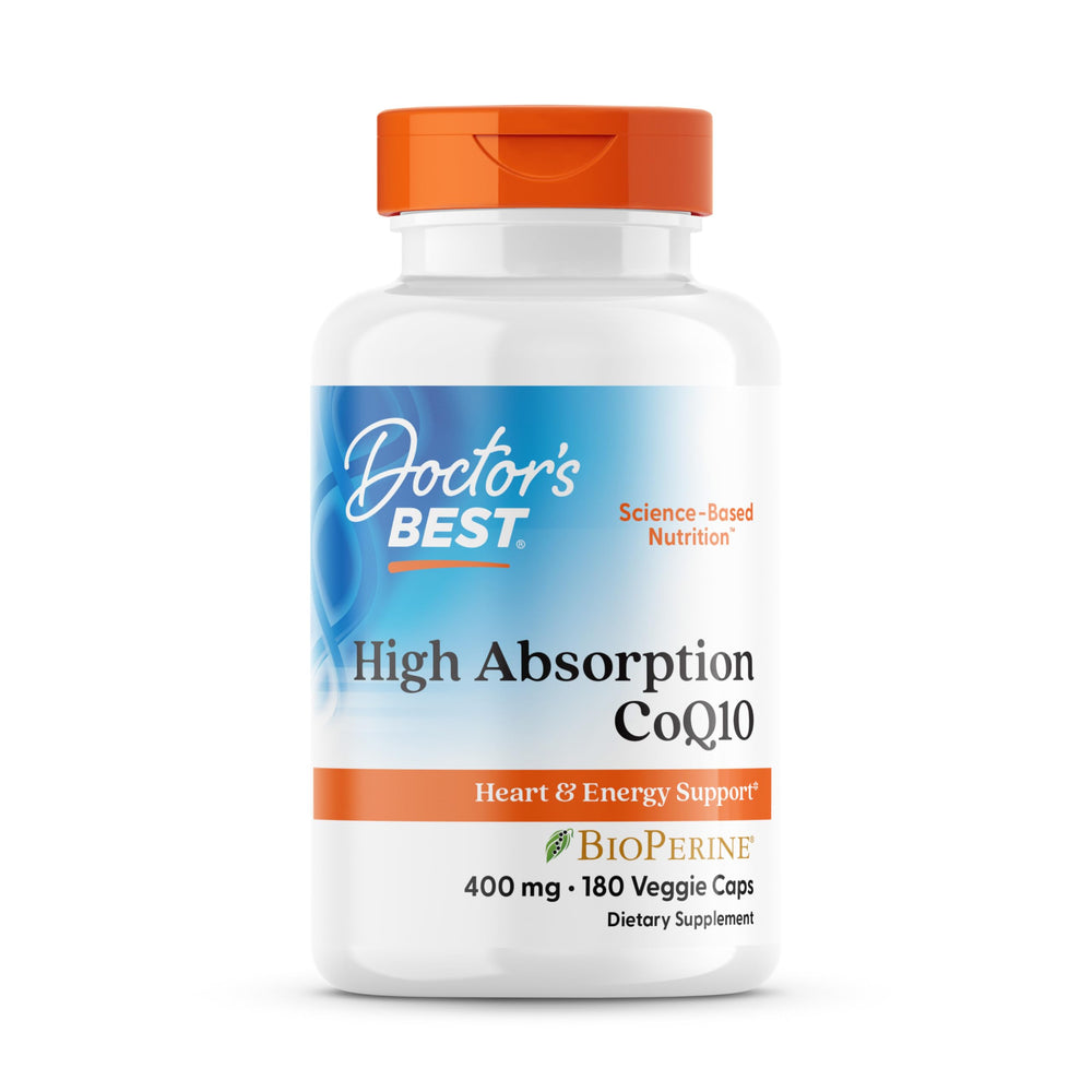 Bottle of Doctor's Best High Absorption CoQ10, 180 vegan veggie caps