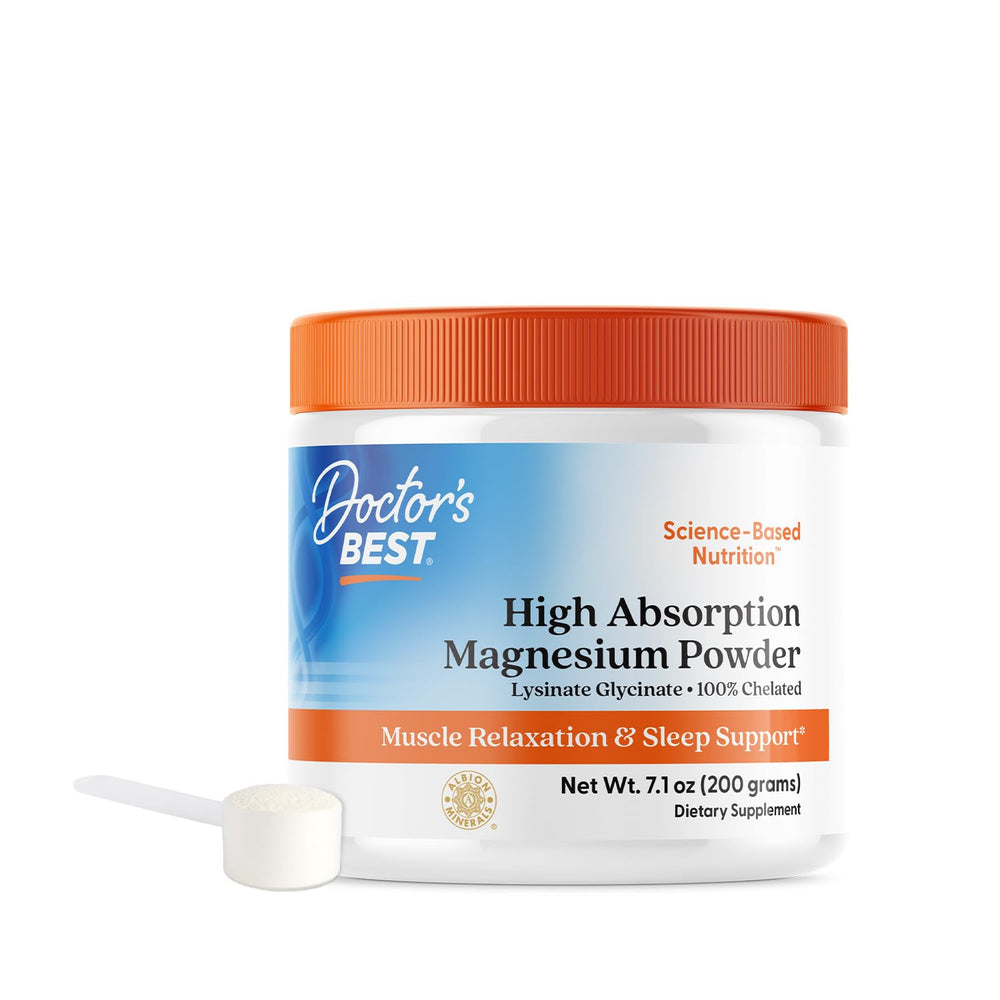 Front view of Doctor's Best High Absorption Magnesium Powder 200 g container